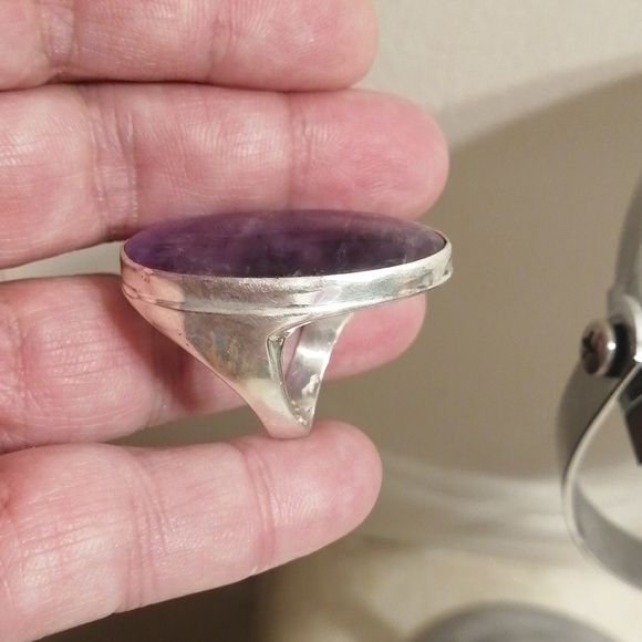 Very unusual art deco fashion ring with  genuine Amethyst size 9 - Picture 2 of 5